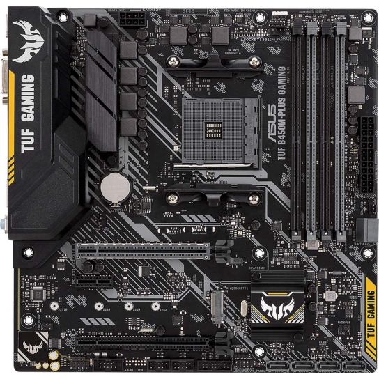 ASUS TUF B450M-PLUS mATX gaming motherboard with Aura Sync RGB LED lighting