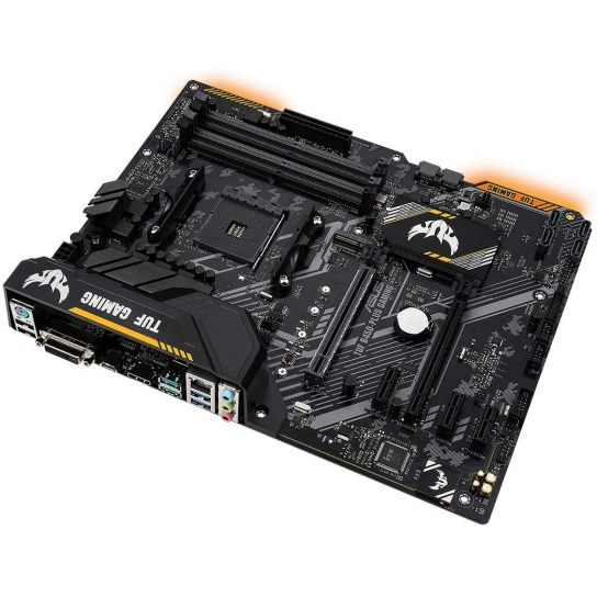 ASUS TUF B450M-PLUS mATX gaming motherboard with Aura Sync RGB LED lighting