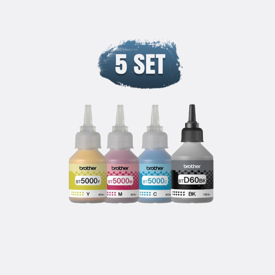 Brother Genuine 5 Ink Set Bottle BT-D60BK, BT-5000C, BT-5000M, BT-5000Y