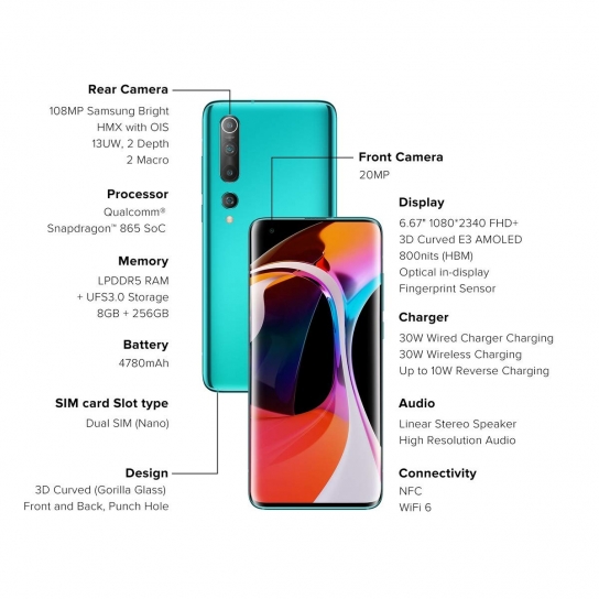 Xiaomi Mi 10 Smartphone with 108MP camera