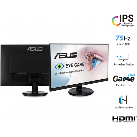ASUS VA24DQ Eye Care Monitor – 23.8 inch, Full HD, IPS, Frameless, 75Hz, Adaptive-Sync/FreeSync™, Low Blue Light, Flicker Free, Wall Mountable